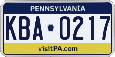 PA license plate KBA0217