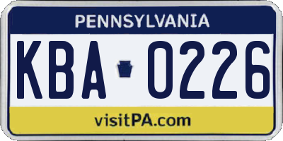 PA license plate KBA0226