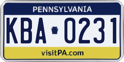 PA license plate KBA0231