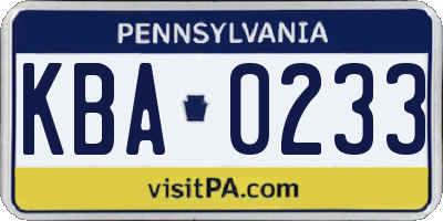 PA license plate KBA0233