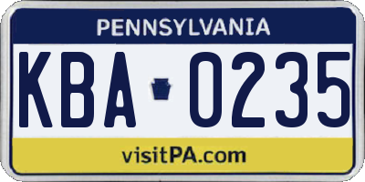 PA license plate KBA0235