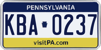 PA license plate KBA0237