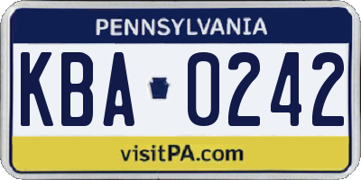 PA license plate KBA0242
