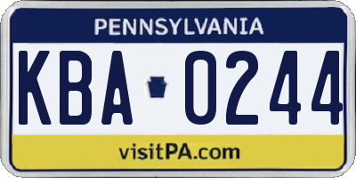 PA license plate KBA0244