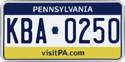 PA license plate KBA0250