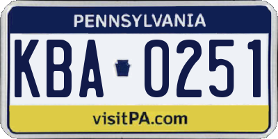 PA license plate KBA0251