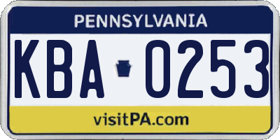 PA license plate KBA0253