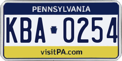 PA license plate KBA0254