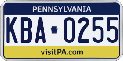 PA license plate KBA0255