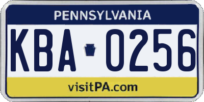 PA license plate KBA0256