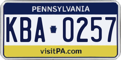 PA license plate KBA0257