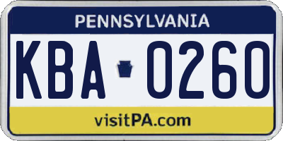 PA license plate KBA0260