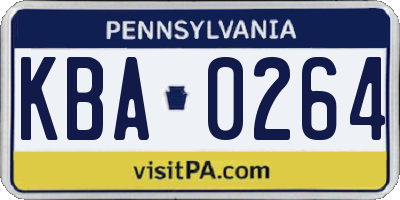 PA license plate KBA0264