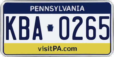 PA license plate KBA0265
