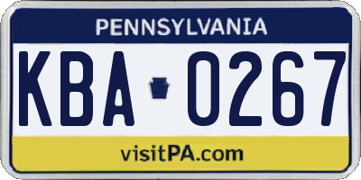 PA license plate KBA0267
