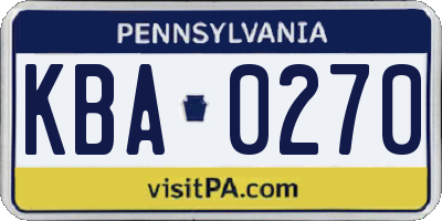 PA license plate KBA0270