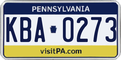 PA license plate KBA0273