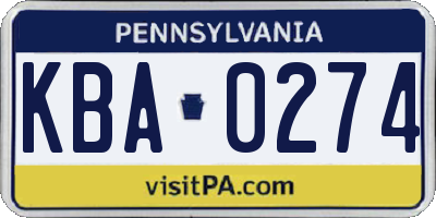 PA license plate KBA0274