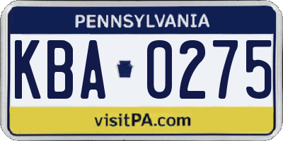 PA license plate KBA0275