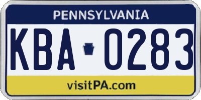 PA license plate KBA0283