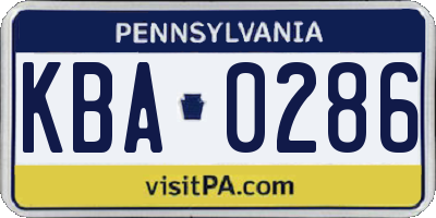 PA license plate KBA0286