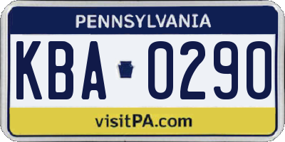 PA license plate KBA0290