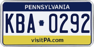PA license plate KBA0292