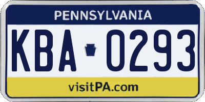 PA license plate KBA0293