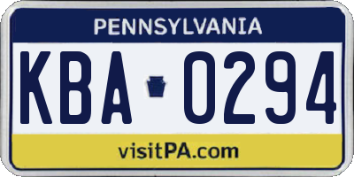 PA license plate KBA0294