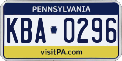PA license plate KBA0296
