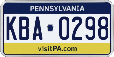 PA license plate KBA0298