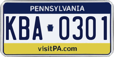 PA license plate KBA0301