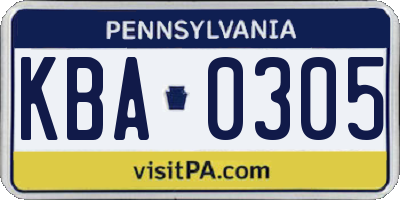 PA license plate KBA0305