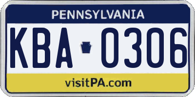 PA license plate KBA0306