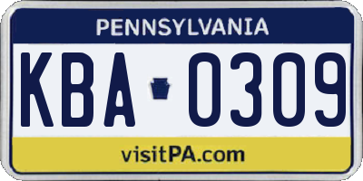 PA license plate KBA0309