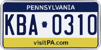 PA license plate KBA0310