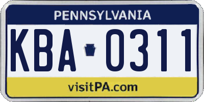 PA license plate KBA0311