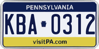 PA license plate KBA0312