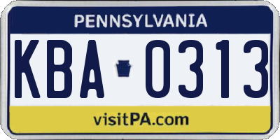 PA license plate KBA0313