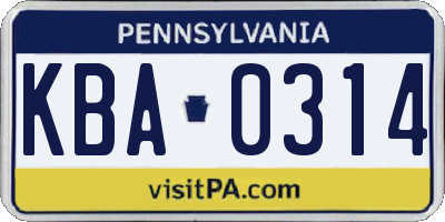 PA license plate KBA0314