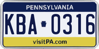 PA license plate KBA0316