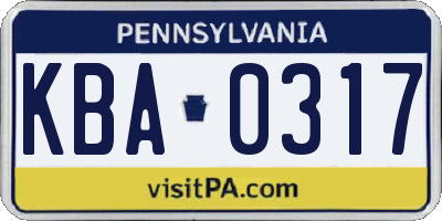 PA license plate KBA0317