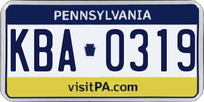 PA license plate KBA0319