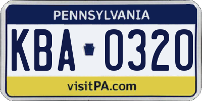 PA license plate KBA0320