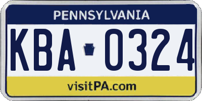 PA license plate KBA0324