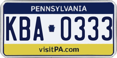 PA license plate KBA0333