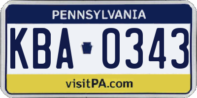 PA license plate KBA0343