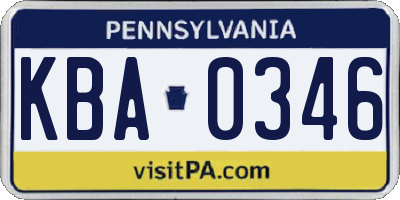 PA license plate KBA0346