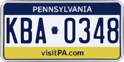 PA license plate KBA0348