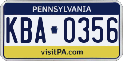PA license plate KBA0356
